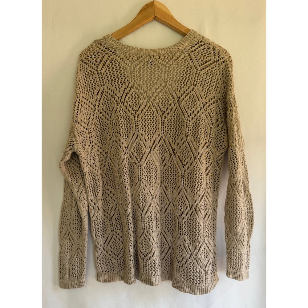 Old Navy Womens XXL Tan Cotton Open Knit Pointelle V-Neck Sweater Long Sleeve - Picture 2 of 6